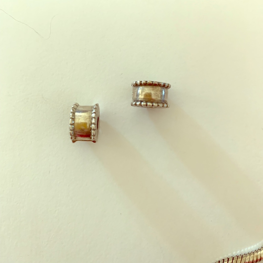 Silver beveled pandora charm bracelet clips